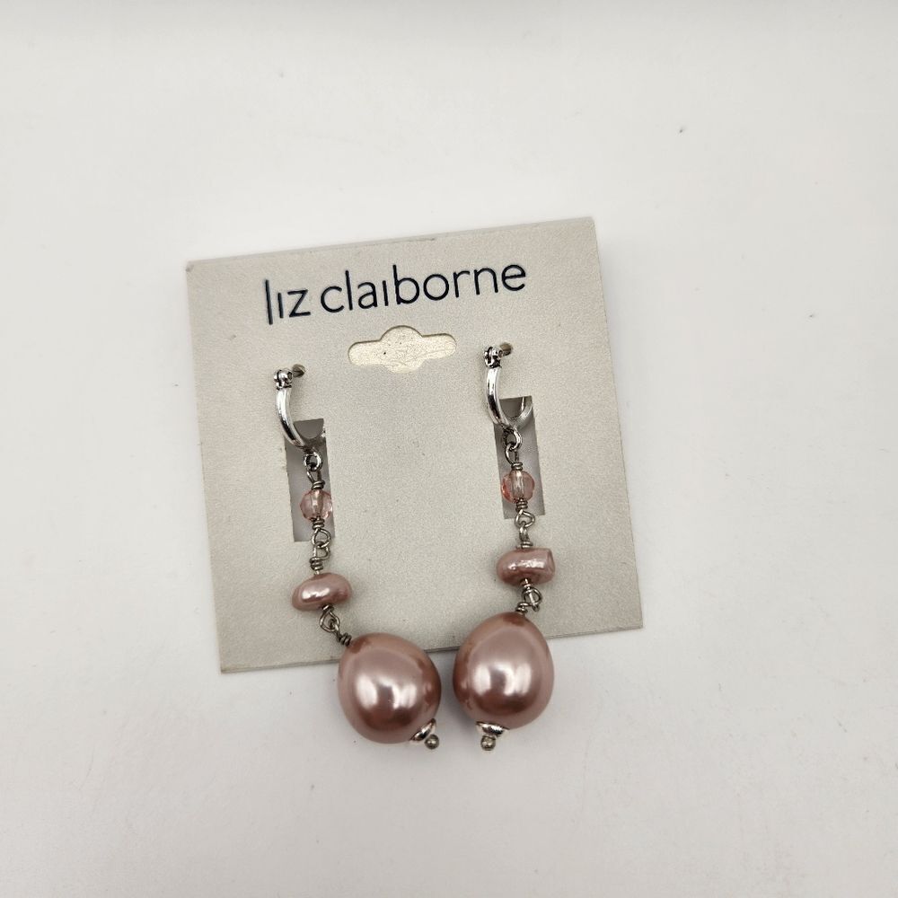 Liz Claiborne Pink Pearl Drop Surgical Steel Earrings NEW Fashion Jewlery